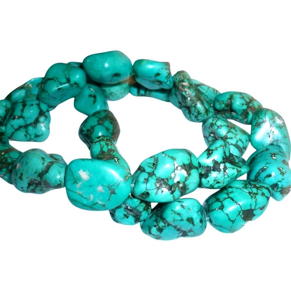 Natural Turquoise Nugget Loose Beads Strand Teal Blue Black Matrix Boho 8 Inch